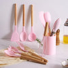 Silicone Kitchen Ware Set with Wooden Handle High Quality Non-stick Spatula Cooking Utensils La Cuisine de Mimi
