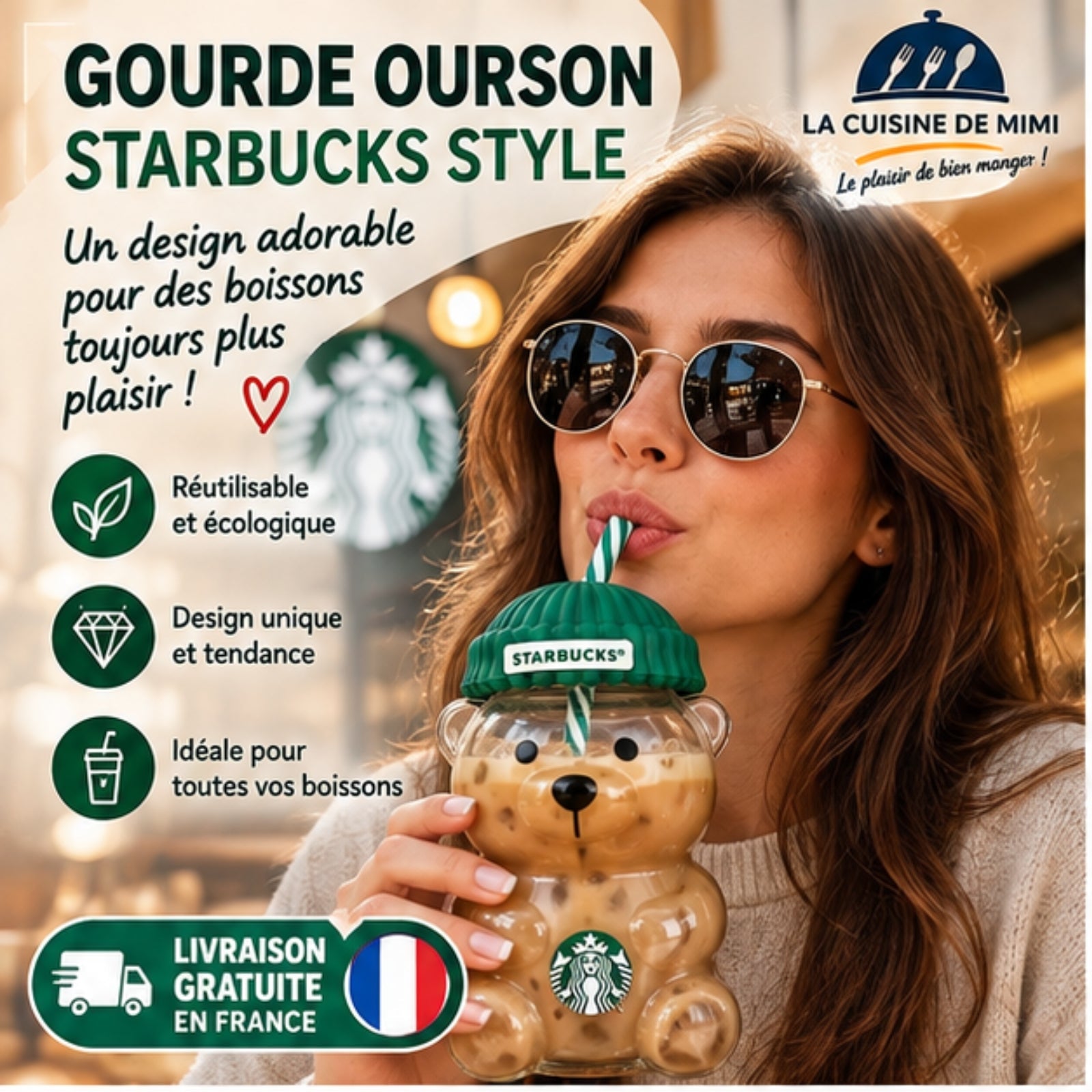 Coupe Ours Starbucks | Verre Borosilicate Transparent La Cuisine de Mimi