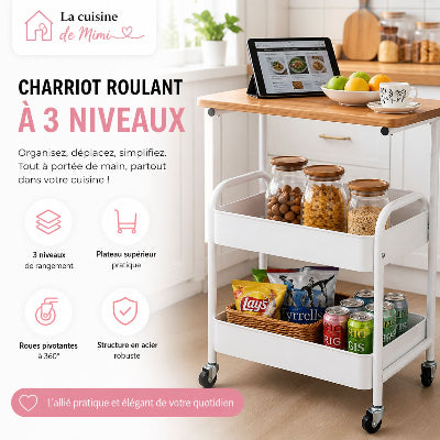 Desserte a roulette | 3 Niveaux Mobile La Cuisine de Mimi