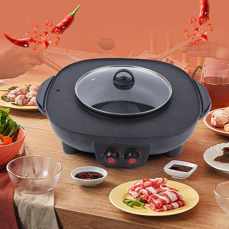 Grill De Barbecue Coréen/Thaï – 30 Cm Aluminium – Pour Viandes, Légumes, Hotpot – Double Usage Plaque Et Marmite