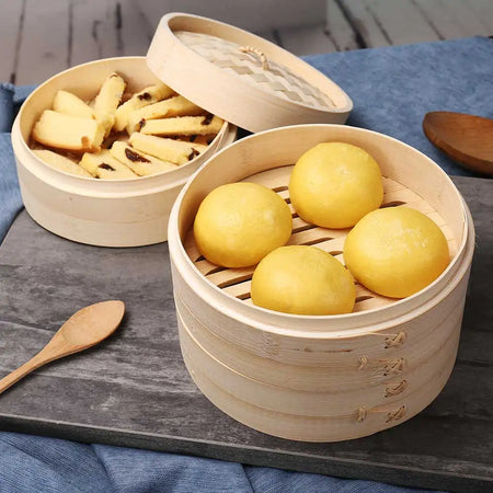 Steam Bamboo Cooker Basket Mantyshnica Dumpling Dim Sum Fish Rice Vegetable Snack Set Kitchen Cooking Tools Steamer With Cover La Cuisine de Mimi