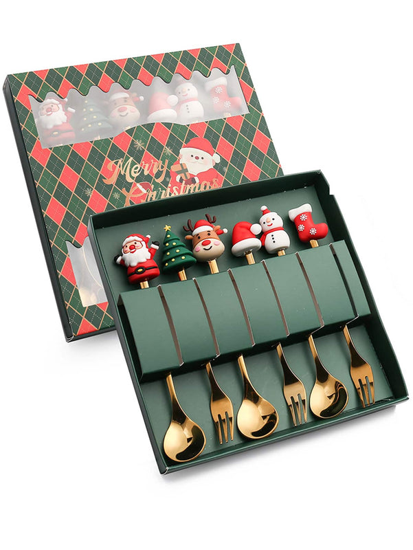 Leeseph Christmas Coffee Spoons Forks Set (4/6Pcs), Stainless Steel Spoon Forks Christmas Gifts for Kids(Red/Green Gift Box Set) La Cuisine de Mimi