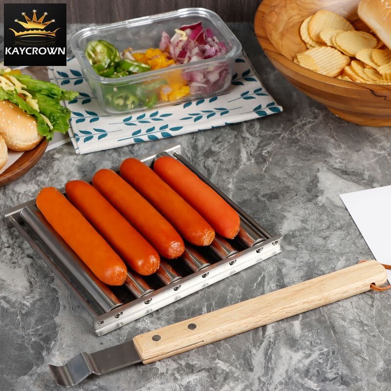 Bbq Grill Tray Basket Hot Dog Roller Stainless Steel Sausage Roller Rack with Handle Barbecues Tools Picnic Hot Dog Griller La Cuisine de Mimi