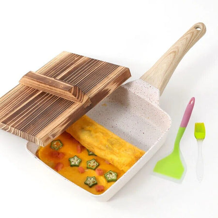 Fried Egg Pan Nonstick Japanese Omelette Tamagoyaki Frying Pan with Wooden Cover Gas Stove and Induction Cooker Kitchen Cookware La Cuisine de Mimi