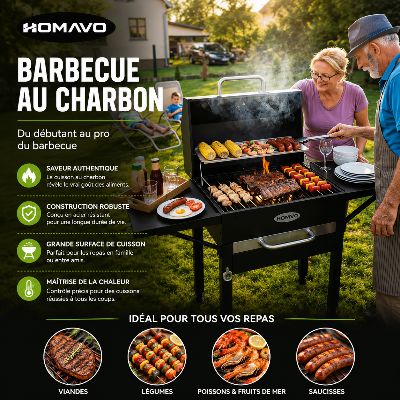 barbecue au charbon de bois | Ergonomique avec thermomètre La Cuisine de Mimi