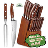 Bloc de 16 pcs << couteaux de chef >> manche en bois. La Cuisine de Mimi